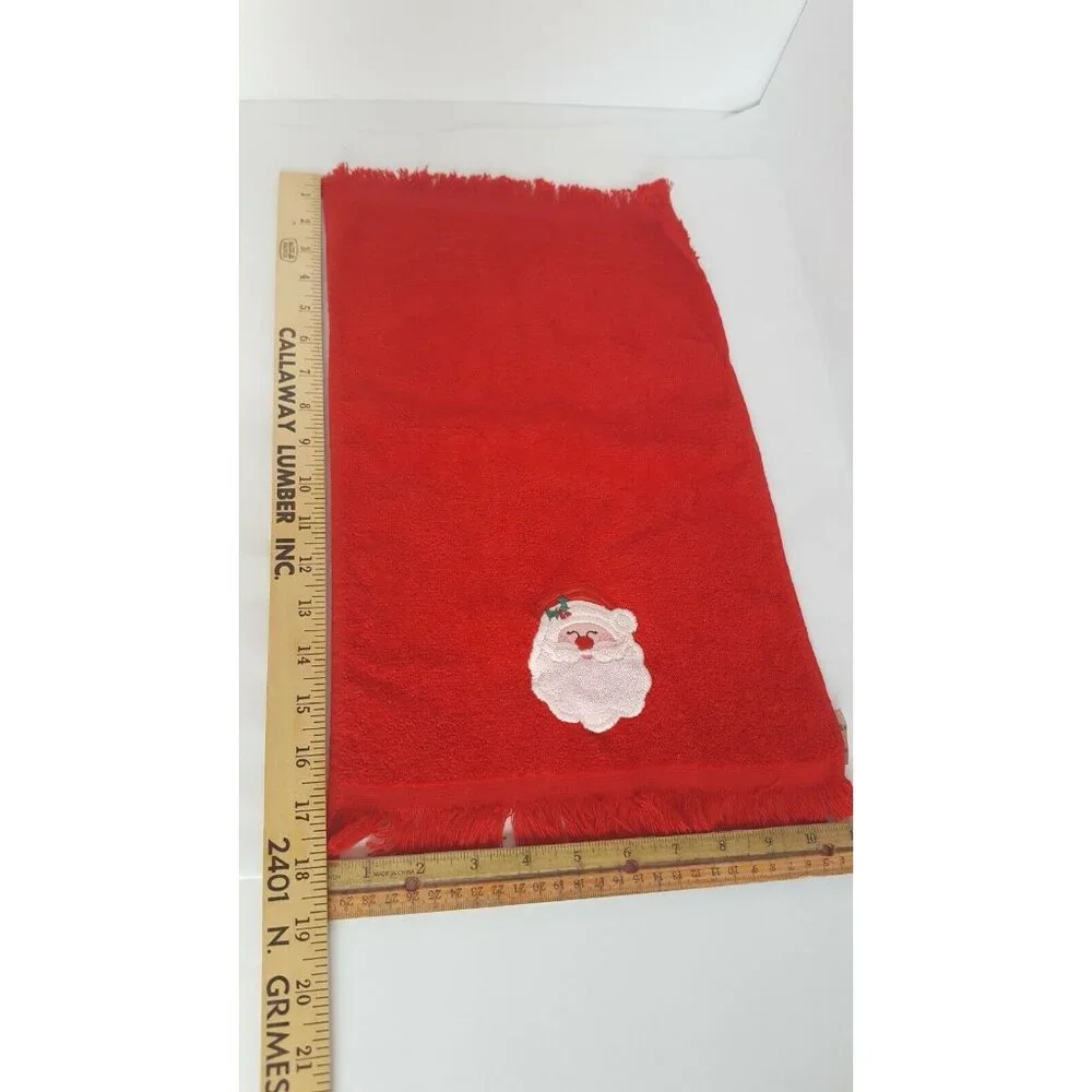 3 Vtg Red Finger Tip Hand Towels Christmas MCM Holiday Santa Tree Joy